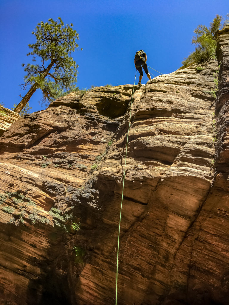 Repelling down Water Canyon